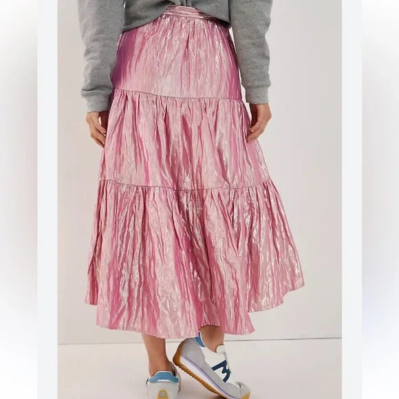 Anthropologie Maeve Alicia Crinkled Metallic Maxi Skirt - Size 8 - Picture 2 of 7